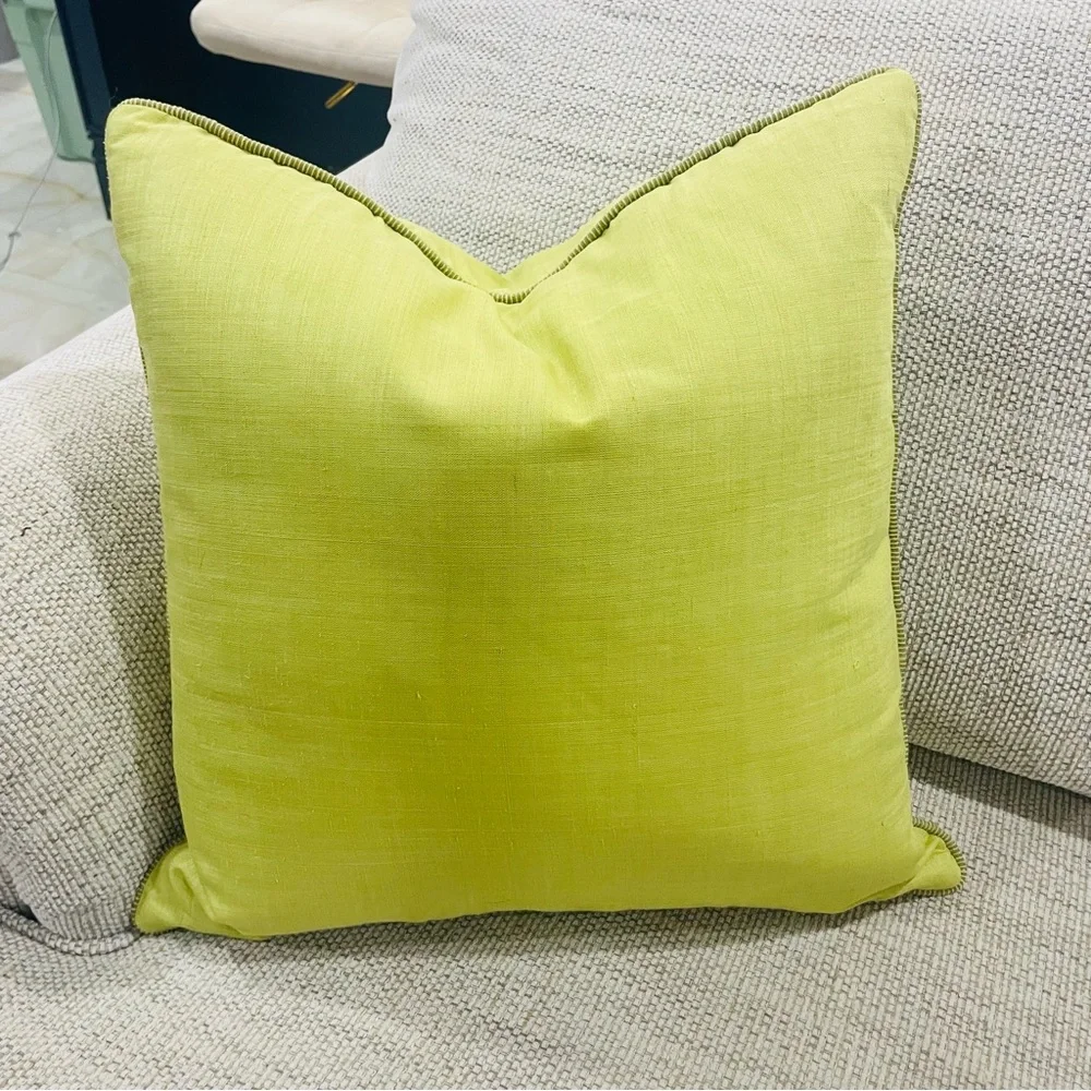 Crate And Barrel Decorative Chartreuse Green Down Filled Throw Pillow 18X18”